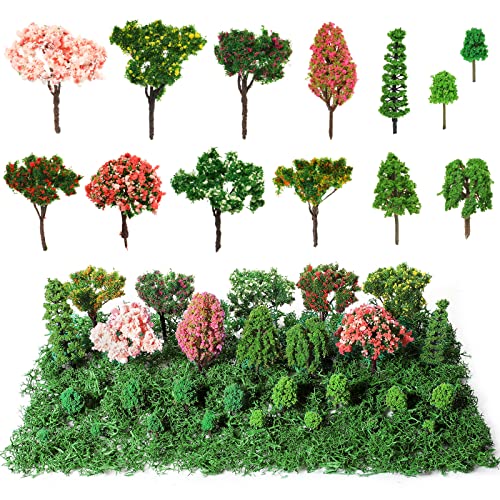 28 Pcs Miniature Trees Diorama Supplies Mini Palm Trees Model Scenery Supplies Garden Accessories with 1.4 Ounce Faux Green Moss Decor for DIY Projects Landscape Fairy(Mixed Trees)