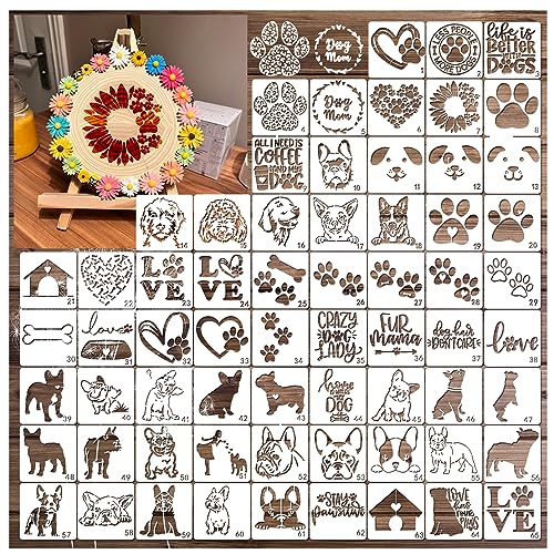 65 Pieces Dog Stencils for Painting on Wood, Dog Paw Print Stencils Reusable Love Dog Painting Stencil Templates for DIY Crafts Scrapbooks Wood Home Supplies (Dog)