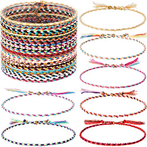 Hicarer 28 Pieces Woven Wrap Friendship Bracelets Handmade Braided Friendship Bracelet Adjustable Colorful Beaded Bracelet