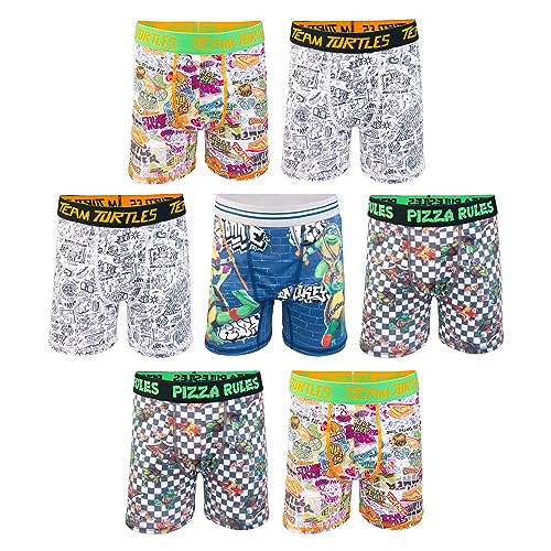 Teenage Mutant Ninja Turtles Boys' Mutant Mayhem 7PK Athletic Boxer Briefs with Leonardo, Donatello, Raphael & Michelangelo, 7-Pack, 4