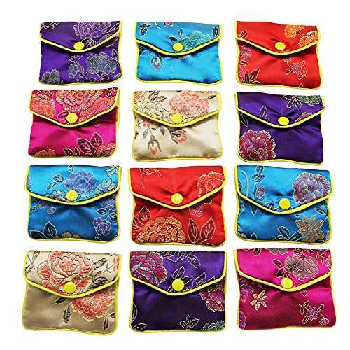 MorTime Jewellery Jewelry Silk Purse Pouch Gift Bags, Multiple Colors, Pack of 12, 4×3.15in, Medium