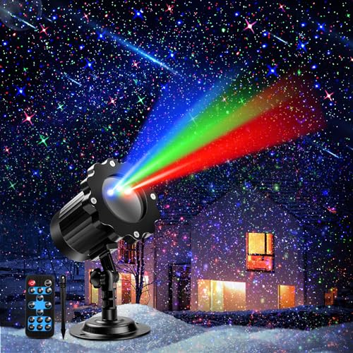 Laser Christmas Projector Lights Outdoor, Moving Red Green Blue 3 Color Starry Lights Show Laser Projection Light with RF Control, Outdoor Waterproof Holiday Decor for Party Garden Xmas New Year
