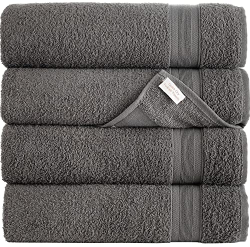 Grey Bath Towels 27' x 54' Quick-Dry High Absorbent 100% Turkish Cotton Towel for Bathroom, Guests, Pool, Gym, Camp, Travel, College Dorm, Shower (Grey, 4 Pack Bath Towel)