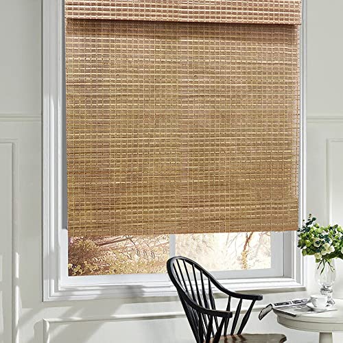 LANTIME Wood Window Roman Shades, Lined Blackout Bamboo Roman Shades Blinds, Easy Installation for Home and Garden, Pattern 3