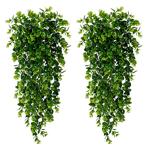Sggvecsy 4 Pack Artificial Eucalyptus Plants UV Resistant Plastic Hanging Decor for Indoor Outdoor Walls, Weddings, Patios, Porches