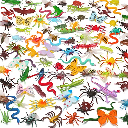 100 Pcs Realistic Mini Bugs Toy, Plastic Insects Figurines For Kid Children Toddler, Fake Play Bug For Insect Themed Garden Party, Halloween Goody Bag Filler, Christmas Stocking Stuffers, Cake Topper