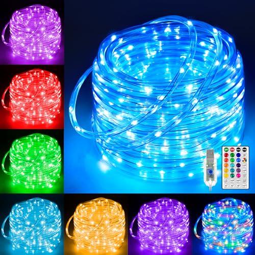 Ollny Rope Lights Outdoor Color Changing, 33FT 100 LED Waterproof String Lights with Remote, 16 Colors Fairy Rope Light for Indoor Bedroom Party Garden Wedding Holiday Decorations