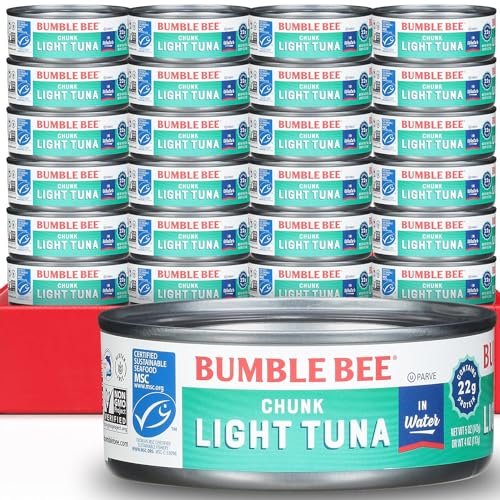 Bumble Bee Chunk Light Tuna In Water, 5 oz Cans (Pack of 24) - Wild Caught - 22g Protein Per Serving - Non-GMO Project Verified, Gluten Free, Kosher - Great For Tuna Salad & Recipes