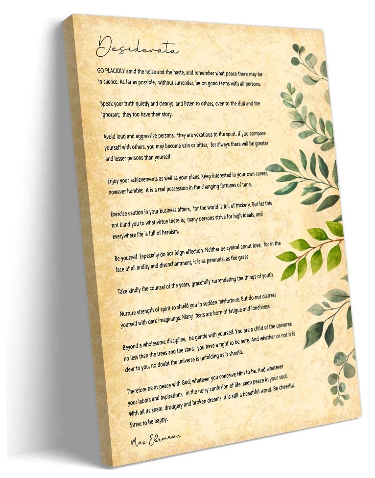 Desiderata Poem Framed Wall Art Motivational Poster Book Quotes Wall Art Retro Canvas Inspirational Picture Decorations Framed (12x18 inch)