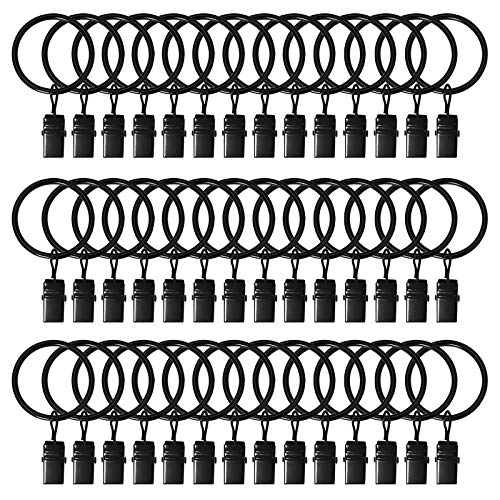 42 Pack Curtain Rings with Clips 1.26' Interior Diameter,Metal Drapery Ring with Clips Compatible with up to 1 inch Drapery Rod,Strong Vintage Decorative Rustproof Drapery Ring with Hooks(Black)