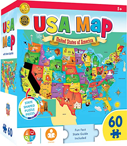 MasterPieces 60 Piece Educational Jigsaw Puzzle for Kids - USA Map State Shaped - 16.5'x12.75'