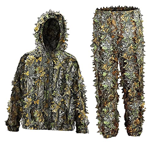 Ghillie Suit, 3D Leafy Suit for Turkey Hunting, Ghillie Suit for Men, Lightweight Camo Suit for Jungle Hunting, XL&XXL Size (Fit tall 5.9-6.2feet)