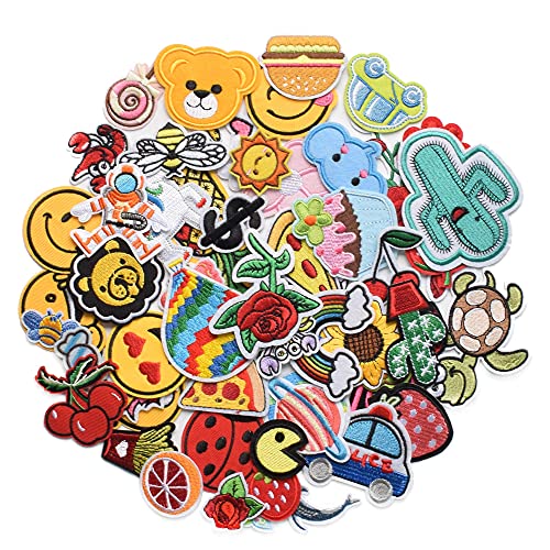Harsgs 60pcs Random Assorted Styles Embroidered Patches, Bright Vivid Colors, Sew On/Iron On Patch Applique for Clothes, Dress, Hat, Jeans, DIY Accessories,3620