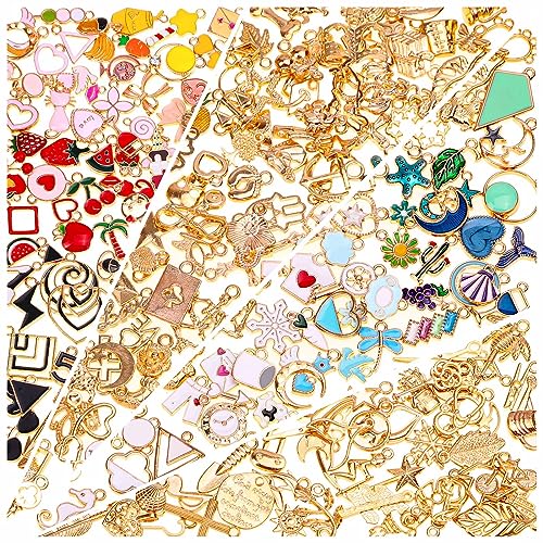 200Pcs Charms for Jewelry Making, Assorted Jewelry Bangle Charms, Wholesale Mixed Bulk Metal Earring Charms for DIY Necklace Bracelet Jewelry Making and Crafting