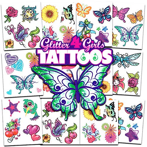 Crenstone Glitter Tattoos ~ 50 Dazzling Designs ~ Hearts, Butterflies, Flowers, and More!