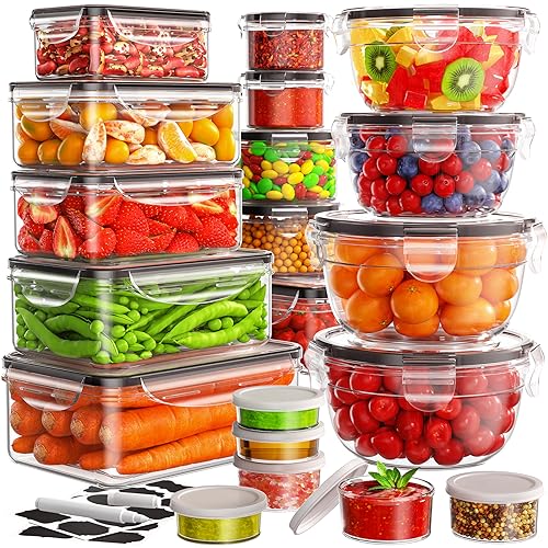 JSCARES 40 PCS Food Storage Containers with Lids Airtight (20 Lids &20 Containers) - Leakproof Meal-Prep Containers for Kitchen Storage Reusable Plastic Microwave/Dishwasher Safe with Labels & Pen
