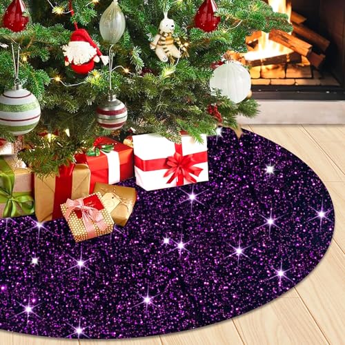 WUPIOS Glitter Purple Tree Skirt 36 Inch Sequin Christmas Tree Skirt Royal Purple Velvet Glitter Tree Skirts Merry Christmas Skirt Tree Mat Round Xmas Tree Collar for Halloween Christmas Ornaments