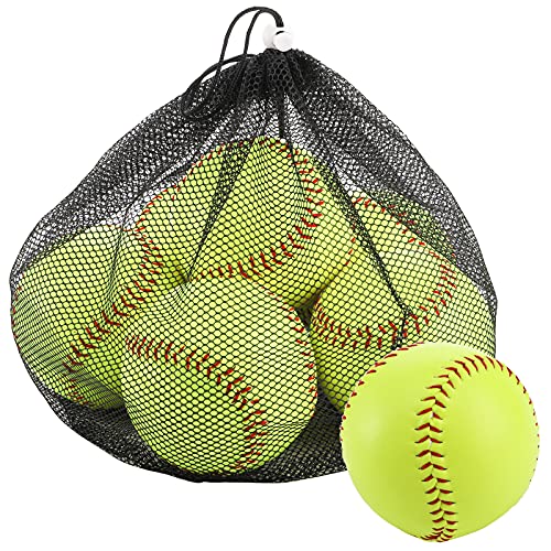 Tebery 6 Pack Yellow Sports Practice Softballs, 12-Inch Official Size and Weight Slowpitch, Unmarked & Leather Covered Training Ball for Games, Practice and Training (Yellow)