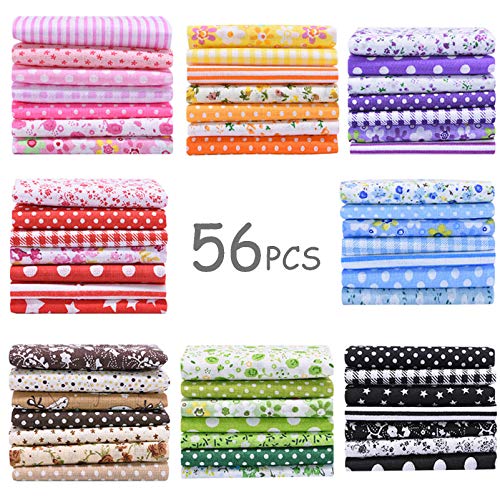 56 Pieces 9.8'x 9.8' (25cm x 25cm) Squares Cotton 100% Floral Printed Sewing Supplies Fabric for Quilting Patchwork, DIY Craft, Scrapbooking Cloth