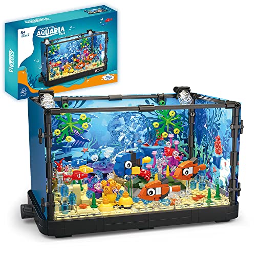 Mesiondy Fish Tank Building Block Set with Light，Aquarium，Marine Jellyfish, Building Block Toy for Kids 6, Home Decor
