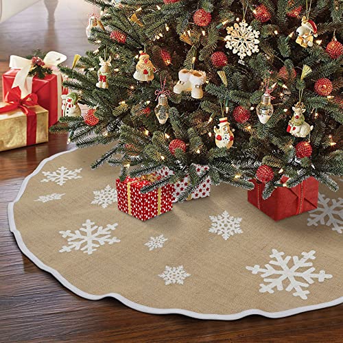 Aytai Christmas Tree Skirt 48 Inch Rustic Tree Skirts White Snowflake Printed Christmas Decorations Indoor Outdoor