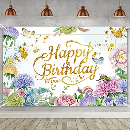 Flowers Birthday Party Backdrop Pink Flower Bush Garden Birthday Photography Background for Girls Women Happy Birthday Party Background Banner for Birthday Proposal Party Decoration Supplies