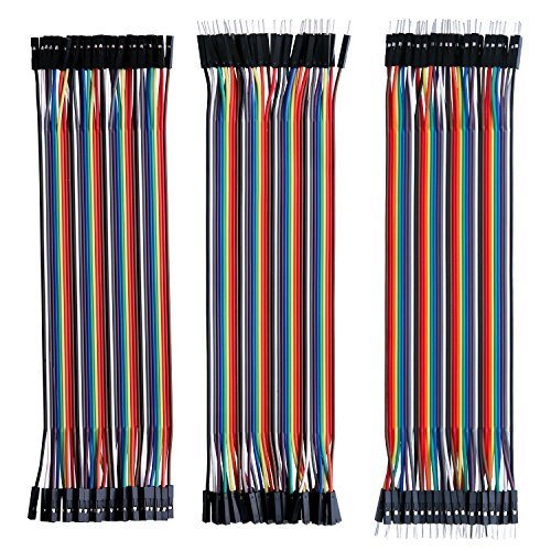 ELEGOO 120pcs Multicolored Dupont Wire 40pin Male to Female, 40pin Male to Male, 40pin Female to Female Breadboard Jumper Ribbon Cables Kit Compatible with Arduino Projects