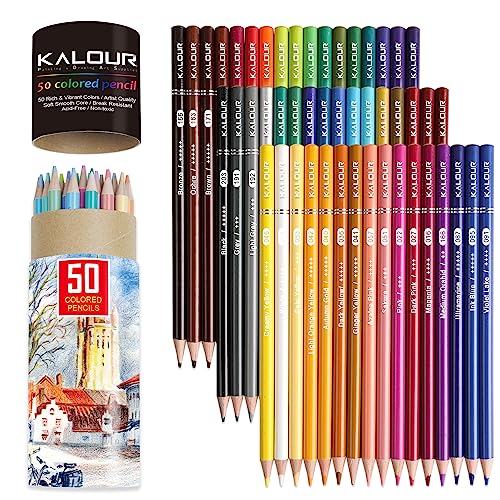 KALOUR Premium Colored Pencils,Set of 50 Colors,Artists Soft Core with Vibrant Color,Ideal for Layering Blending Shading,Color Pencils for Adults Beginners Coloring Book…