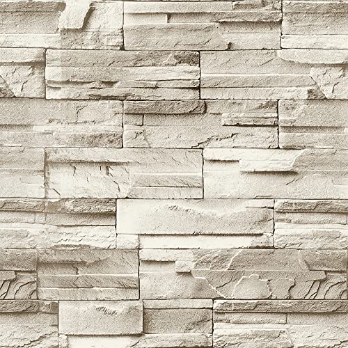 Jeweluck Stone Wallpaper Peel and Stick Wallpaper 17.7inch×118.1inch Brick Peel and Stick Backsplash for Kitchen Wallpaper Stone Contact Paper Removable Wallpaper for Living Room Decorative Vinyl