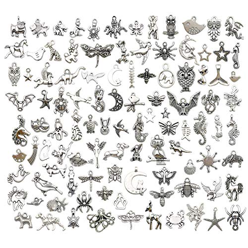 Youdiyla Animal Charms Collection, BULK 100 Mini Small Silver Charms Metal Pendant Craft Supplies Findings for Necklace and Bracelet Jewelry Making (HM289)