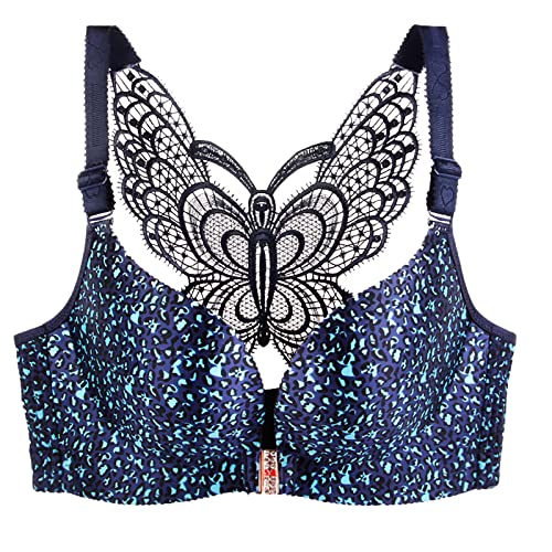 Prime Deals of The Day Today only Bras for Women Underwire Front Closure Leopard Back Butterfly Lace Bra Sexy Corset Bra Seamless Wireless Comfort Bra 38c Bras for Women Blue XL