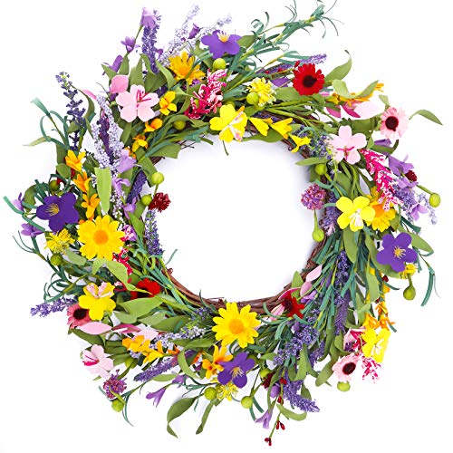 CEWOR 20 Inches Spring Wreaths for Front Door Summer Artificial Wreath for Wall Window Room Farmhouse Indoor Outdoor Decor