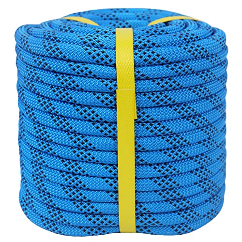 YUZENET Braided Polyester Arborist Rigging Rope (3/8 inch X 100 feet) High Strength Outdoor Rope for Rock Climbing Hiking Camping Swing, Blue/Black