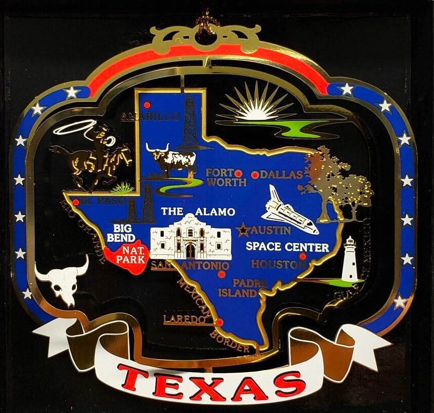 TEXAS ORNAMENT Brass State Landmarks Souvenir Gift