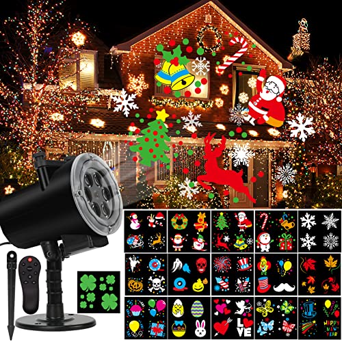Holiday Projector Light, Syslux Halloween Christmas Projector Lights 16 HD Slides LED Waterproof Light Outdoor Indoor Light with Remote Control for Party Garden Halloween Xmas Holiday Landscape Decor