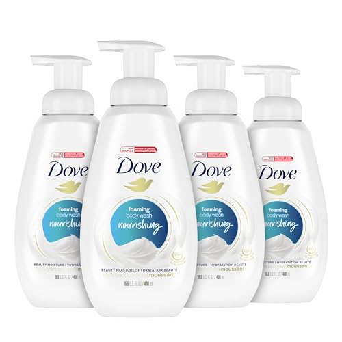 Dove Instant Foaming Body Wash for Soft, Smooth Skin Deep Moisture Cleanser That Effectively Washes Away Bacteria While Nourishing Your Skin, White, 13.5 Oz, Pack of 4