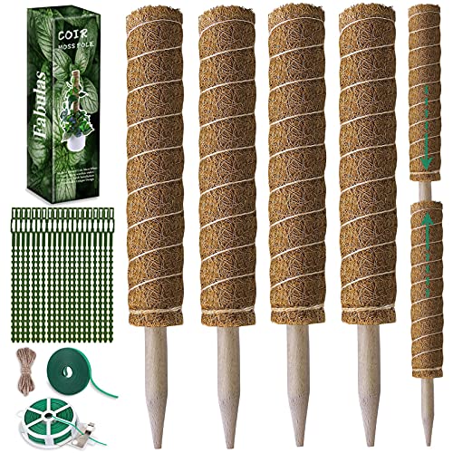 47.5 Inch Moss Pole Set of 4 - Coir Totem Poles for Indoor Plants, 16 Inch Moss Sticks, Garden Ties - Support and Train Creepers and Climbing Plants