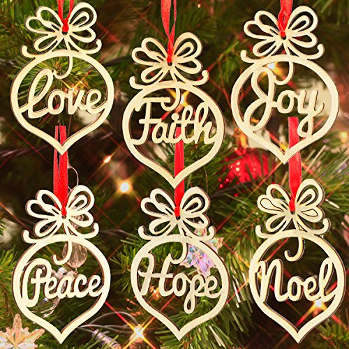 18 Pieces Christmas Wooden Hollow Ornament Tree Decorations Wooden Hollow Letter Religious Christmas Tree Hanging Pendant Decor Xmas Holiday Hanging Crafts