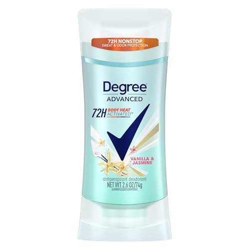 Degree Advanced Protection Antiperspirant Deodorant Vanilla & Jasmine for 72-Hour Sweat & Odor Control for Women, with Body Heat Activated Technology, 2.6 oz