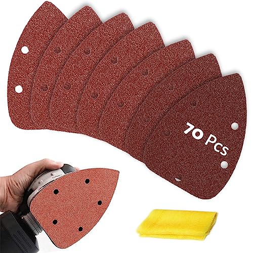 S&F STEAD & FAST Mouse Sander Sandpaper 70pcs, 40 60 80 100 150 240 320 Grit Mouse Sander Pads, Ryobi Sander Replacement Pad for Detail Mouse Sander, Ryobi Sanding Pads Sand Paper with Tack Cloth