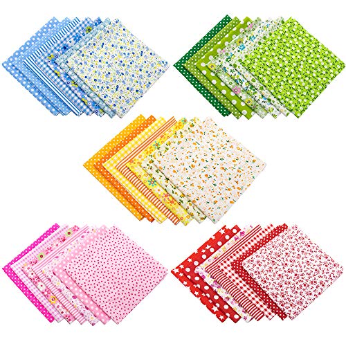AUEAR, 35 Pack Cotton Print Fabric Bundle Squares 9.8'x9.8' Quilting Sewing Floral Precut Sheets for DIY Sewing Scrapbooking Quilting Dot Pattern (Bright Colors: Red & Blue & Yellow & Pink & Green)