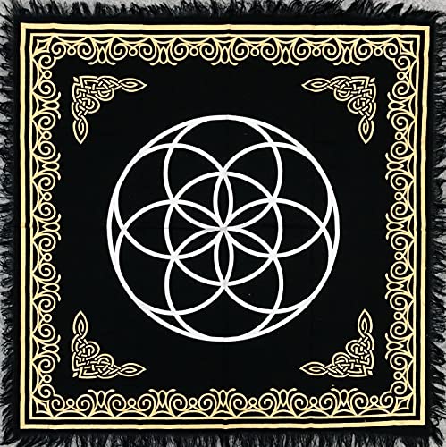 THE ART BOX Altar Cloth Seed of Life - 36x36 Inches Tarot Cards Table Napkins Witchcraft Supplies Black Tarot Tablecloth Square Alter Pagan Spiritual Celestial Deck Sacred Cloth Premium