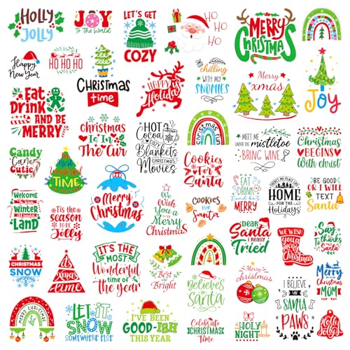 Vinyl Christmas Stickers for Crafts Christmas Stickers PVC Christmas Bless Saying Stickers for Water Bottle Scrapbooking Merry Christmas Xmas Gifts Decals Christmas Inspirational Stickers 118 Styles