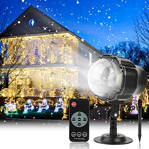 Christmas Projector Light Elec3 Outdoor Snowfall LED Projector Waterproof Rotating Snow Projection with RF Remote Snow Decorative Projector for Christmas, Halloween Party, Wedding, Garden Decoration