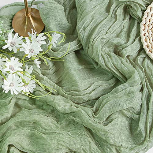 FEXIA Sage Green Cheesecloth Table Runner 35x120 Inches for Baby Shower Decoration Gauze Rustic Table Runner for Wedding Party First Communion Centerpiece Engagement Bridal Shower Boho Decoration