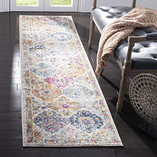 SAFAVIEH Madison Collection Runner Rug - 2'3' x 6', Cream & Multi, Boho Chic Distressed Design, Non-Shedding & Easy Care, Ideal for High Traffic Areas in Living Room, Bedroom (MAD611B)
