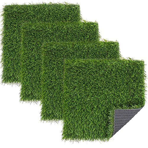 Kesfey Grass Squares Placemats 4 Packs 12 x 12 Artificial Grass Turf Patch Tiles Green Grass Squares Fake Grass Mat Synthetic Grass Rug Roll Tabletop Decorations for Home Dining Table Wedding