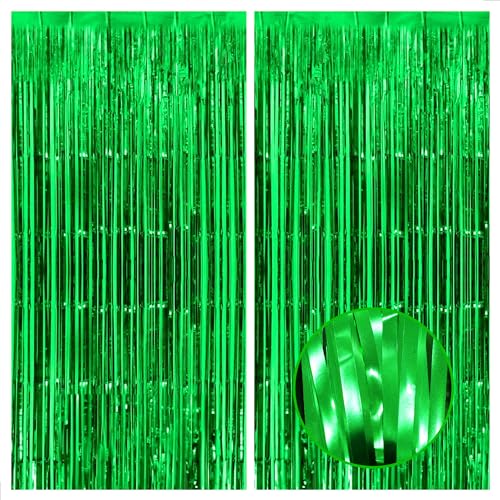 KatchOn, XtraLarge Green Streamers Party Decorations - 3.2x8 Feet, Pack of 2 | Green Door Streamers, Jungle Party Decorations | Green Birthday Decorations | Green Fringe Backdrop, Football Decorations
