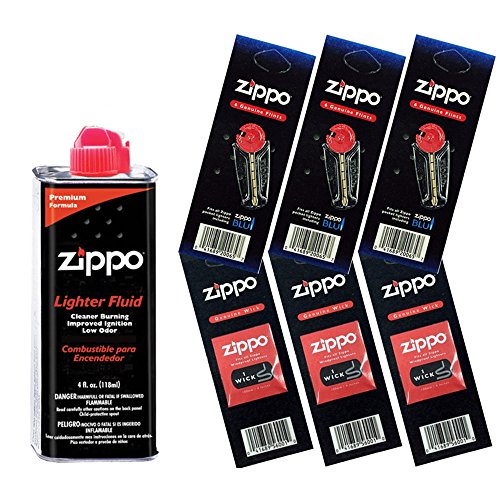 Zippo Gift Set - 4 Fl.oz Fluid Fuel and 3 Wick Card & 3 Flint Card (18 Flints)