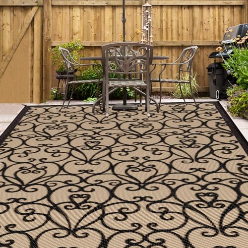 ROMROL Outdoor Rug 5x8 ft Vintage Vine Texture Weave for Patio, Foldable Reversible Plastic Straw Camping Rug, Carpet Area Rugs Mat for RV, Porch, Deck, Camper, Balcony, Backyard, Picnic, Beach